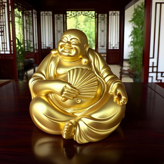 Happy Buddha Statue Resin & Bluestone Figurine – Happy Buddha Feng Shui Wealth Prosperity Home Office Decor