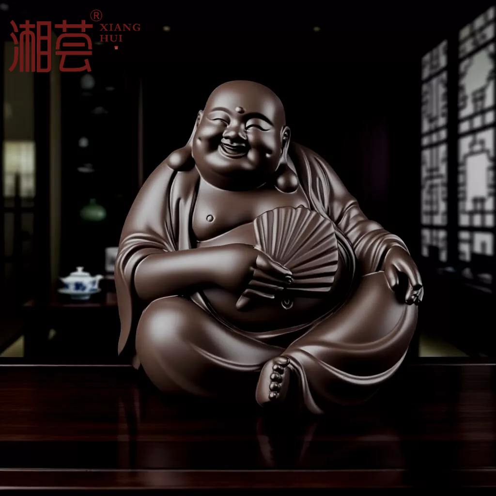 Happy Buddha Statue Resin & Bluestone Figurine – Happy Buddha Feng Shui Wealth Prosperity Home Office Decor
