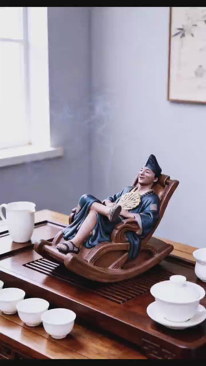 Ji Gong Monk Statue Resin Bluestone Style – Chinese Zen Monk Figurine Spiritual Feng Shui Home Decor